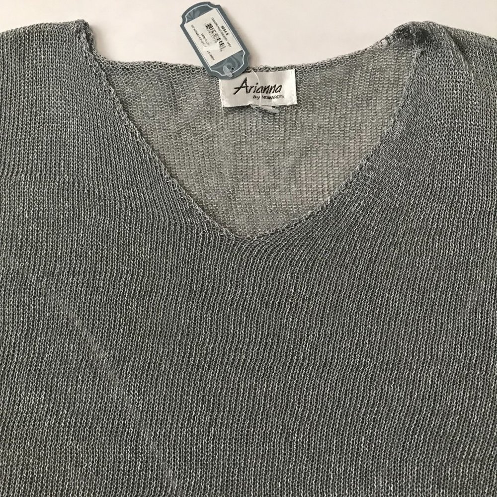 Arianna Griege Crochet See-Through Oversize Top Chevron Detail